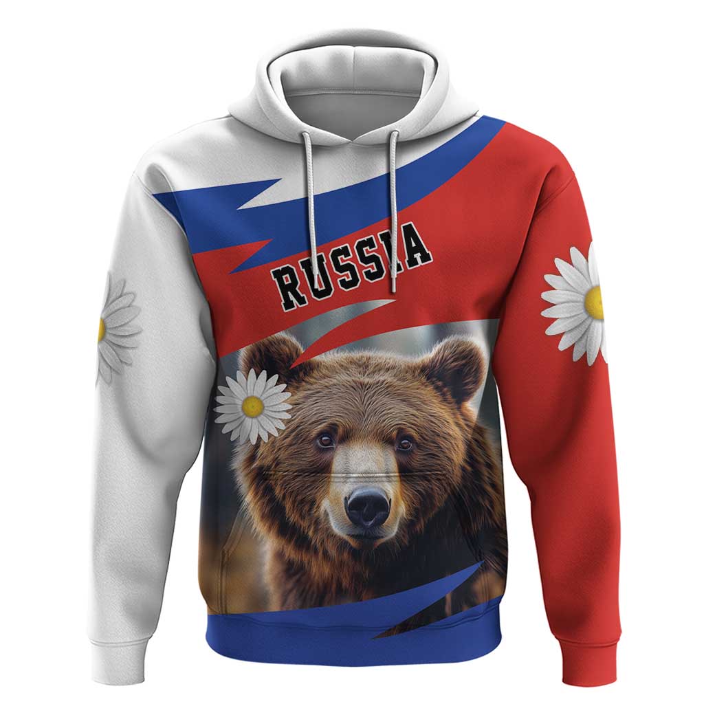 Russia Brown Bear and Chamomile Flower Hoodie LT17