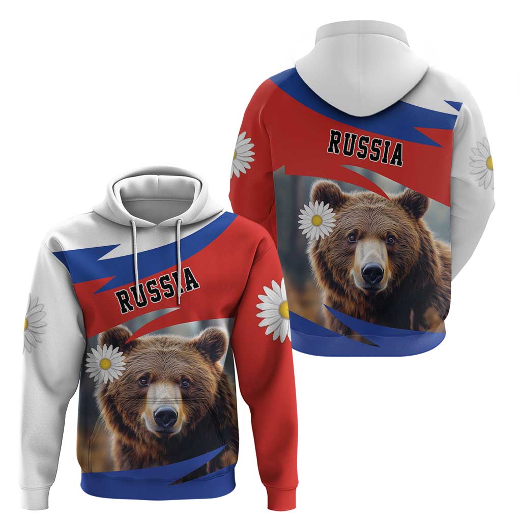 Russia Brown Bear and Chamomile Flower Hoodie LT17