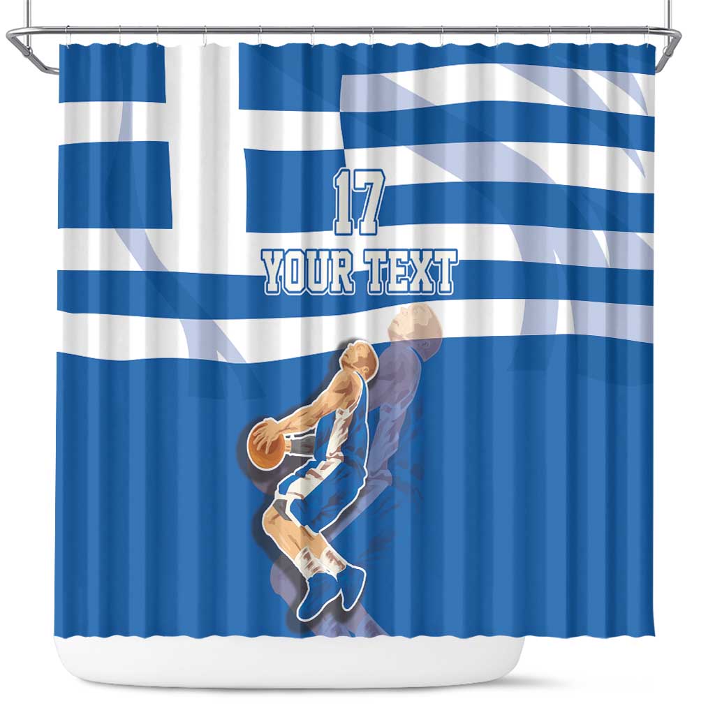 Custom Greece Basketball Shower Curtain Sporty Style with Laurel LT17