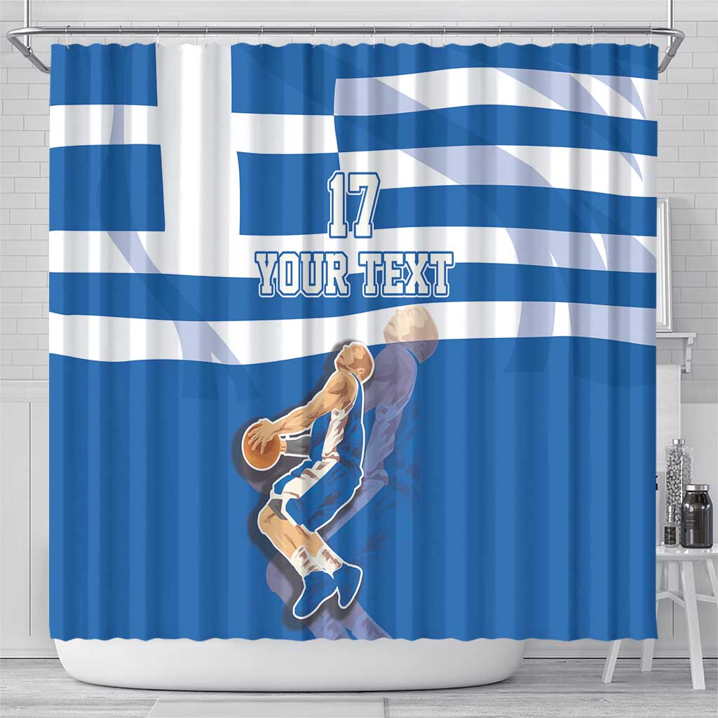 Custom Greece Basketball Shower Curtain Sporty Style with Laurel LT17