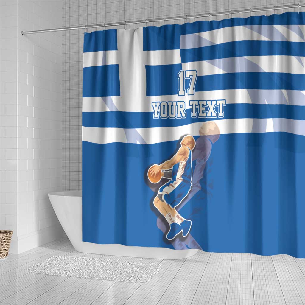 Custom Greece Basketball Shower Curtain Sporty Style with Laurel LT17