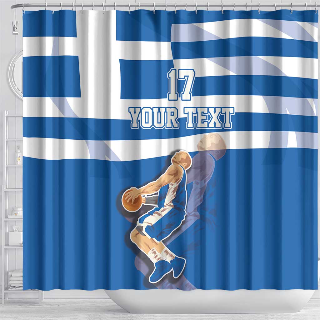 Custom Greece Basketball Shower Curtain Sporty Style with Laurel LT17