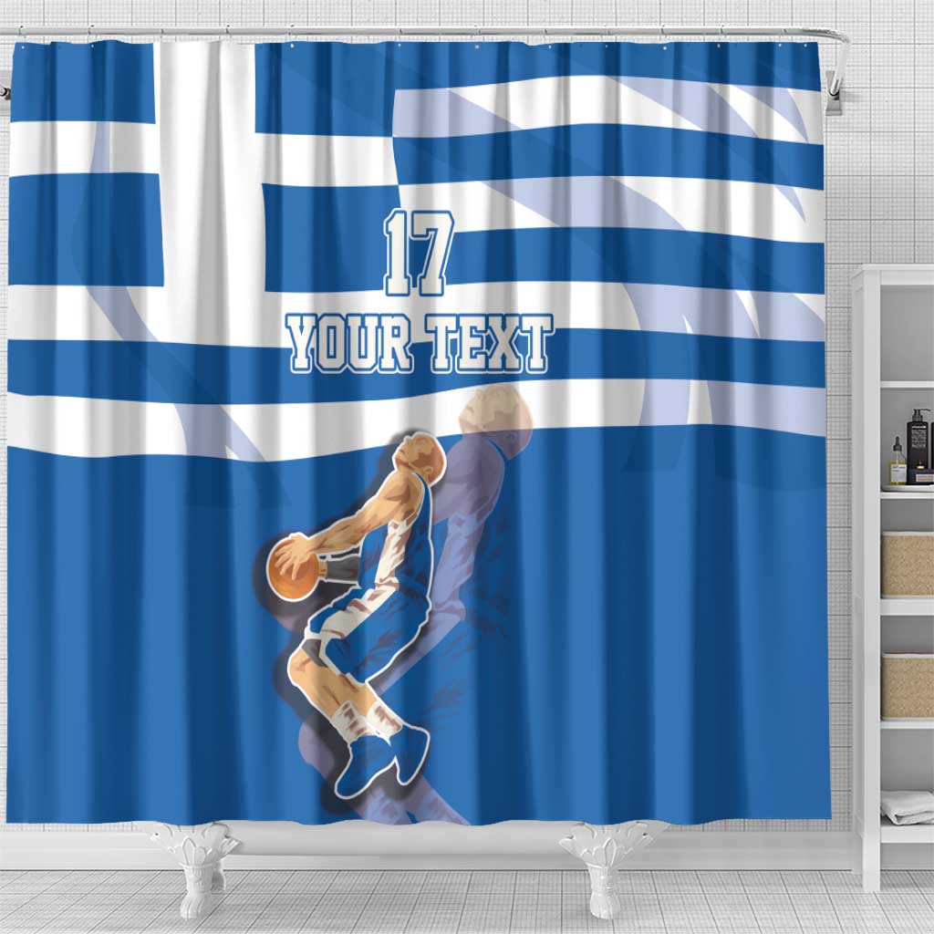 Custom Greece Basketball Shower Curtain Sporty Style with Laurel LT17