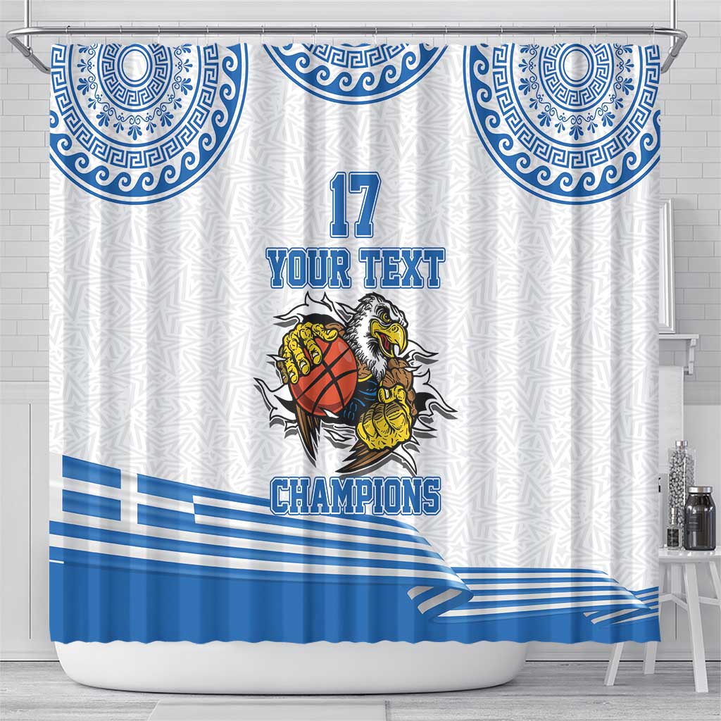 Custom Greece Basketball Champions Shower Curtain Sporty Style with Eagle Mascot LT17