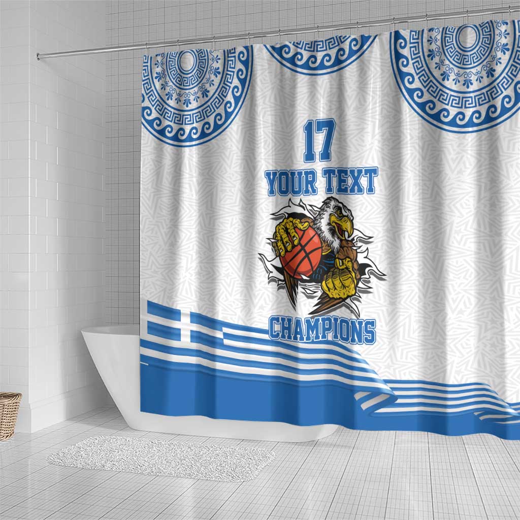 Custom Greece Basketball Champions Shower Curtain Sporty Style with Eagle Mascot LT17