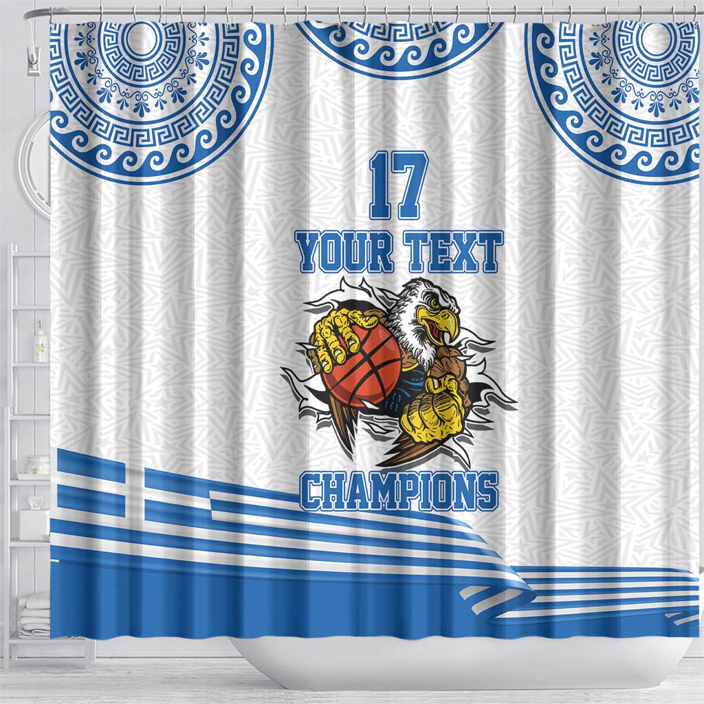 Custom Greece Basketball Champions Shower Curtain Sporty Style with Eagle Mascot LT17