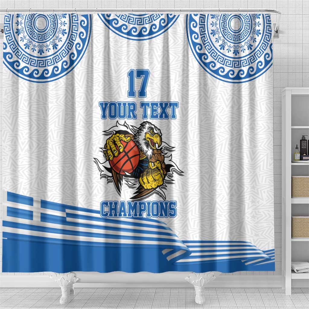 Custom Greece Basketball Champions Shower Curtain Sporty Style with Eagle Mascot LT17