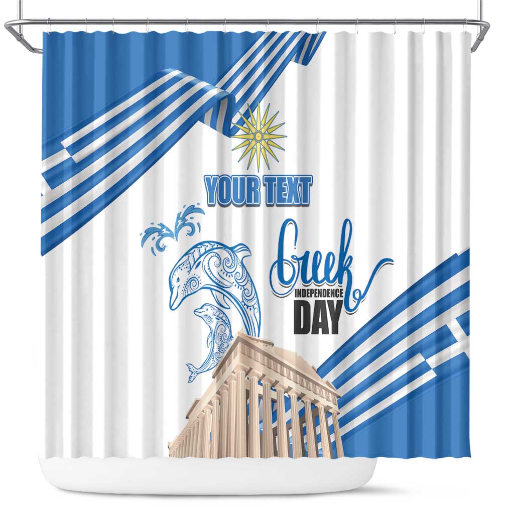 Personalized Greece Greek Independence Day Shower Curtain Dolphin and Parthenon LT17
