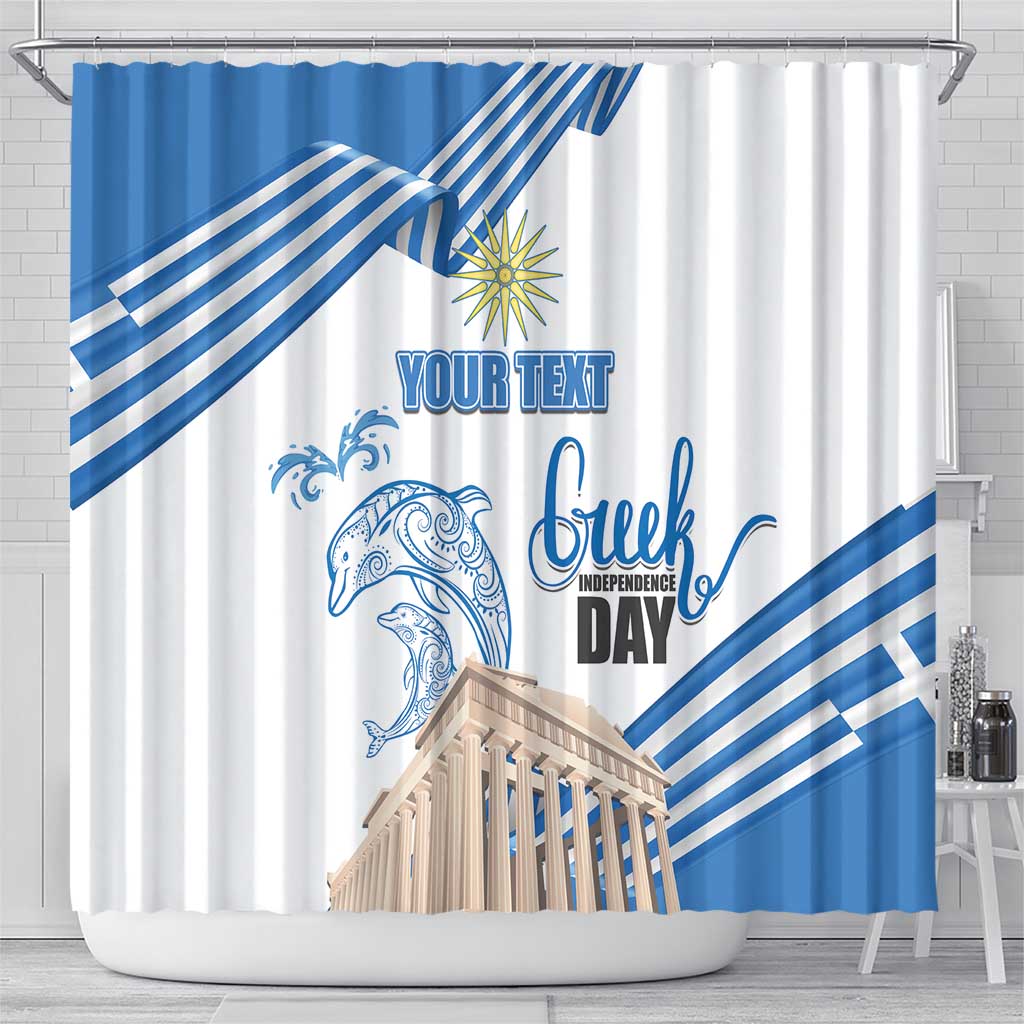 Personalized Greece Greek Independence Day Shower Curtain Dolphin and Parthenon LT17