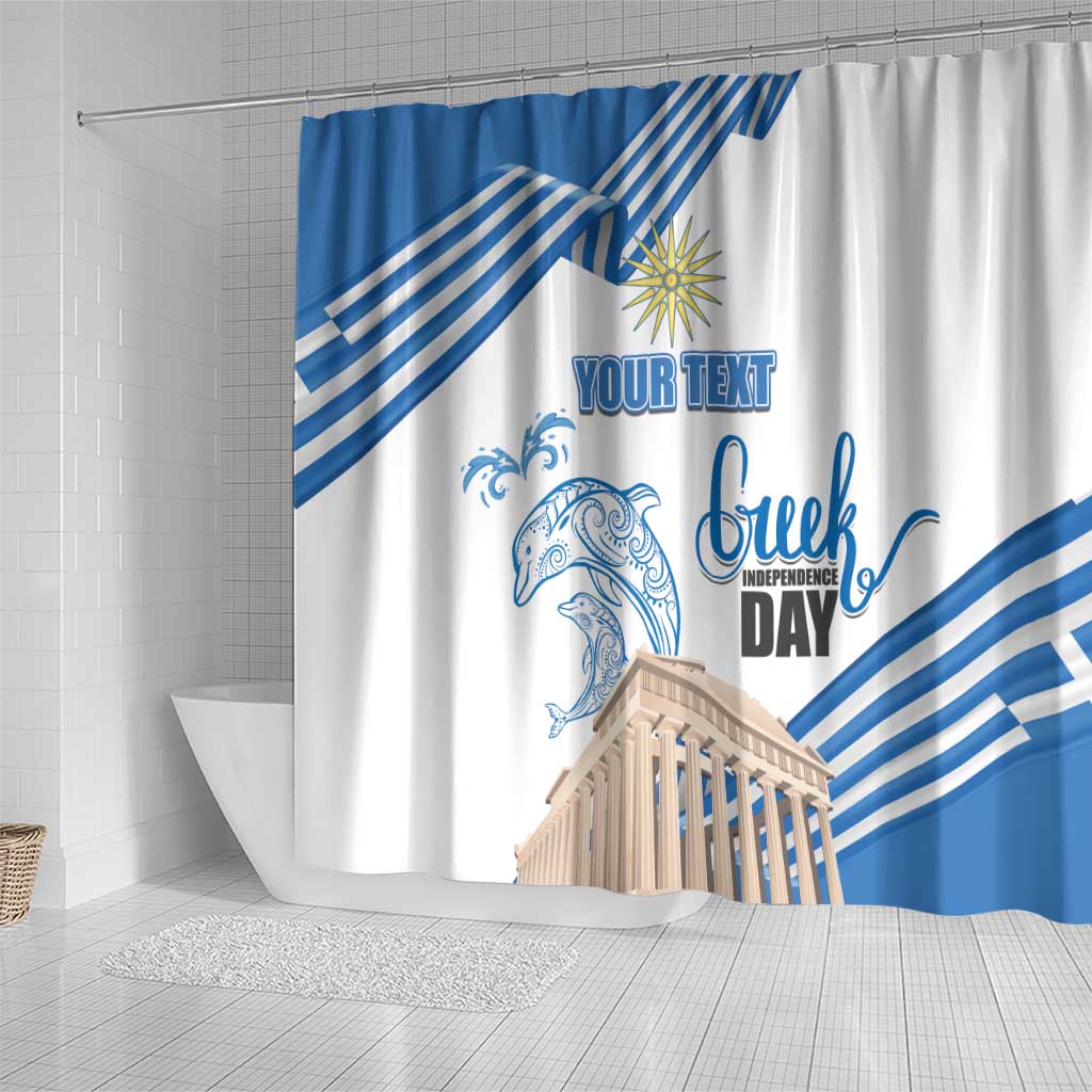 Personalized Greece Greek Independence Day Shower Curtain Dolphin and Parthenon LT17