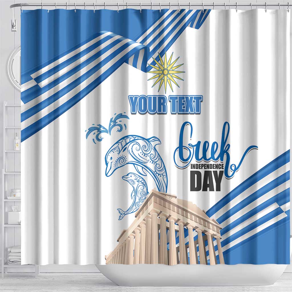 Personalized Greece Greek Independence Day Shower Curtain Dolphin and Parthenon LT17
