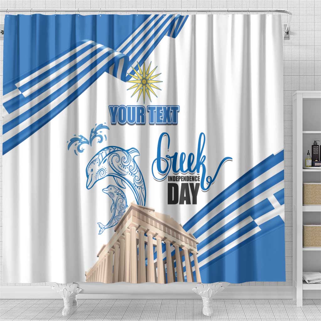 Personalized Greece Greek Independence Day Shower Curtain Dolphin and Parthenon LT17