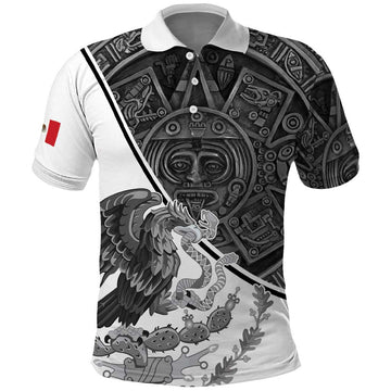 Personalized Mexico Aztec Calendar Polo Shirt Flag and Coat of Arms LT17