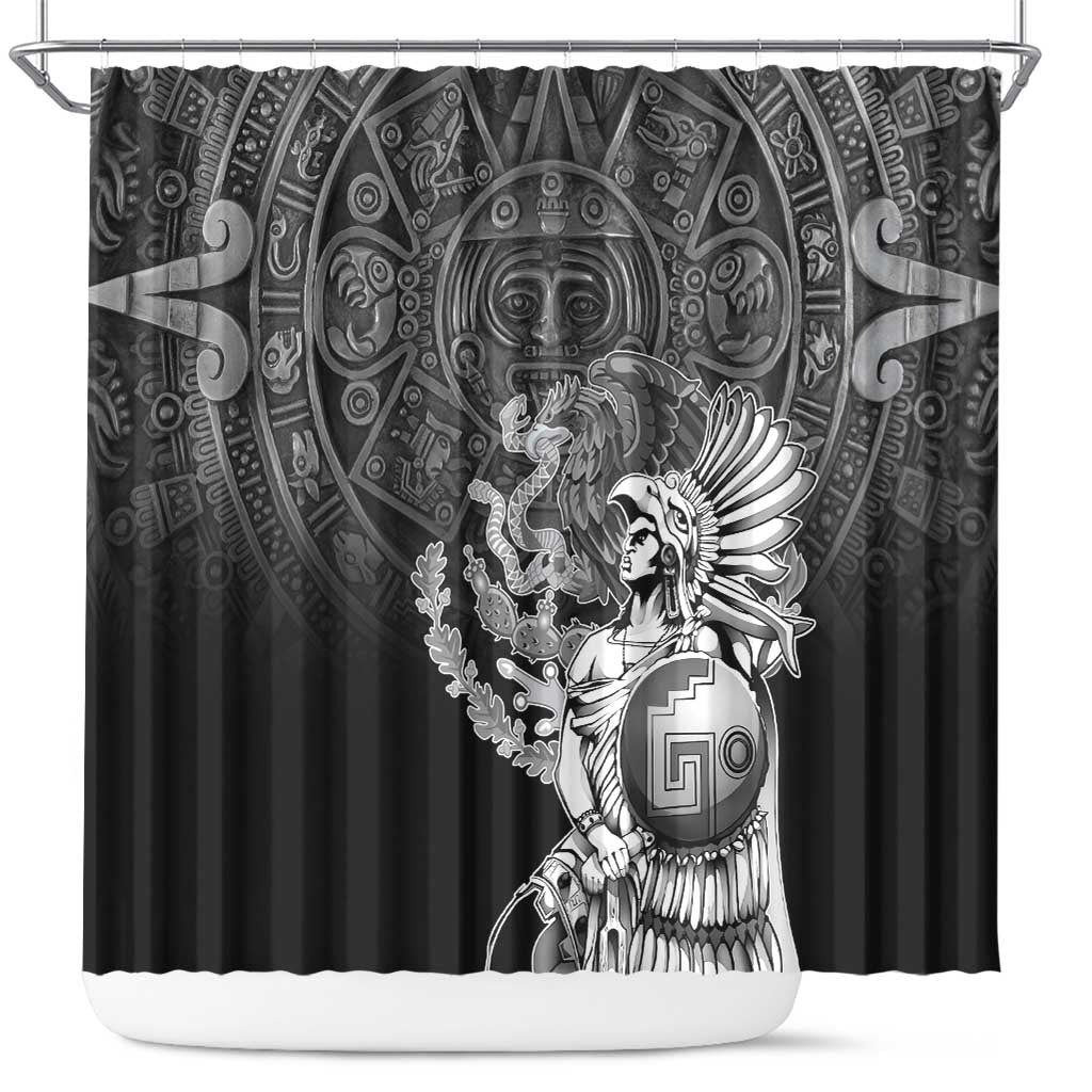 Mexico Aztec Warrior Shower Curtain Huitzilopochtli With Aztec Calendar LT17