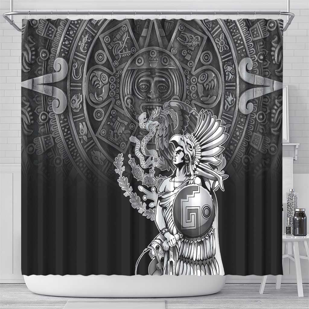 Mexico Aztec Warrior Shower Curtain Huitzilopochtli With Aztec Calendar LT17