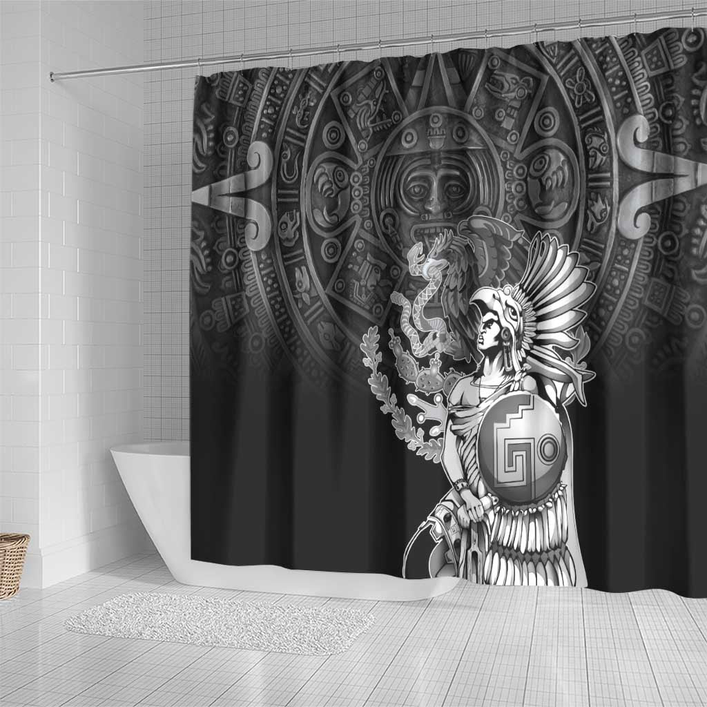 Mexico Aztec Warrior Shower Curtain Huitzilopochtli With Aztec Calendar LT17