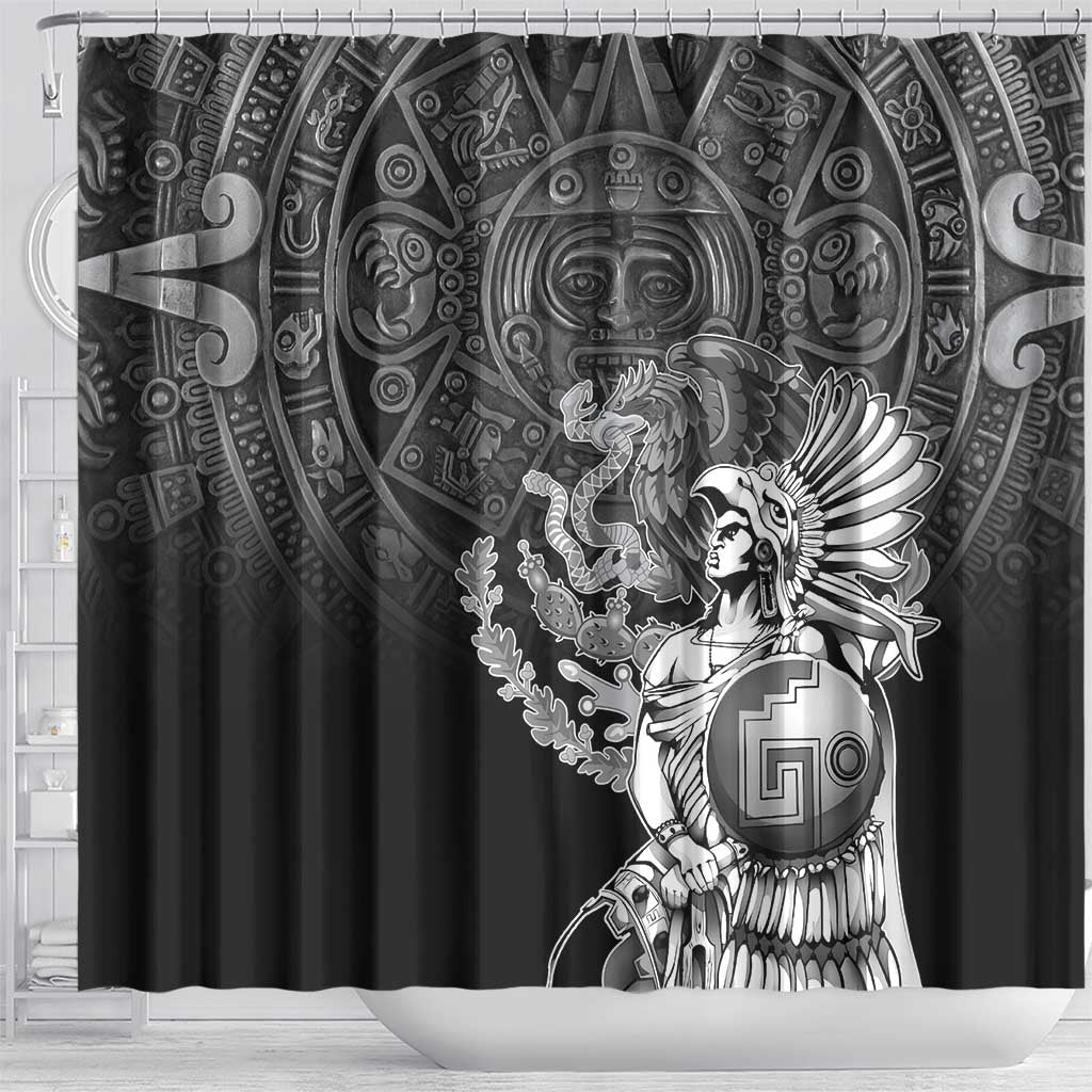 Mexico Aztec Warrior Shower Curtain Huitzilopochtli With Aztec Calendar LT17