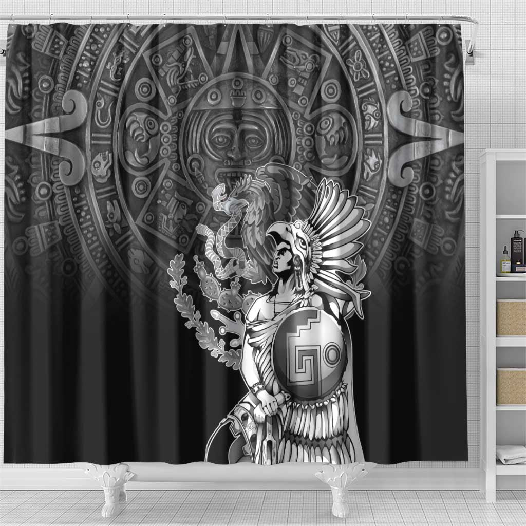 Mexico Aztec Warrior Shower Curtain Huitzilopochtli With Aztec Calendar LT17