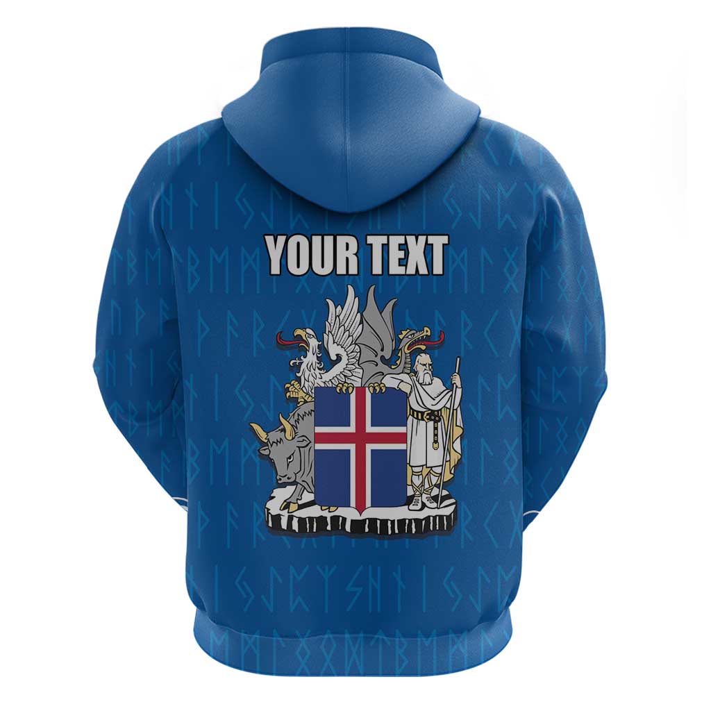 Personalized Iceland Coat of Arms Hoodie Runic Alphabet Viking Runes Pattern LT17