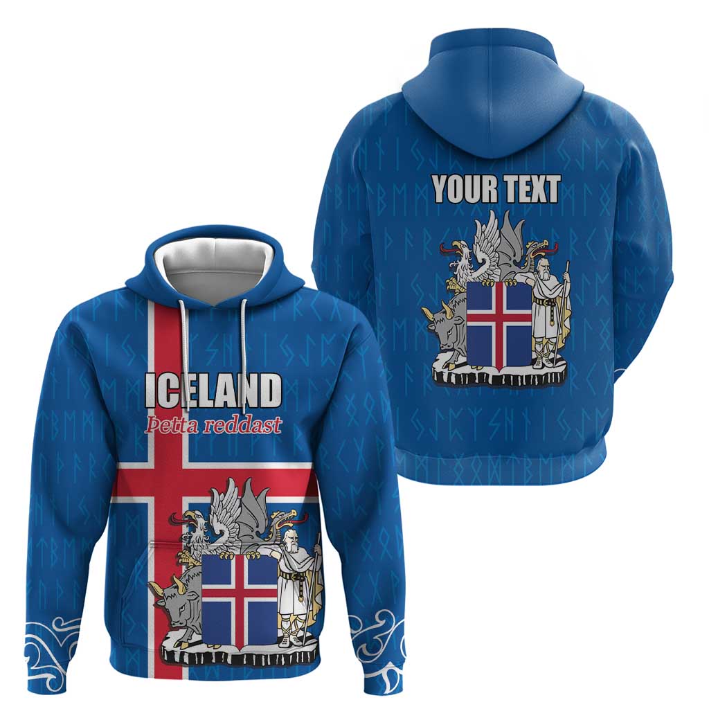 Personalized Iceland Coat of Arms Hoodie Runic Alphabet Viking Runes Pattern LT17