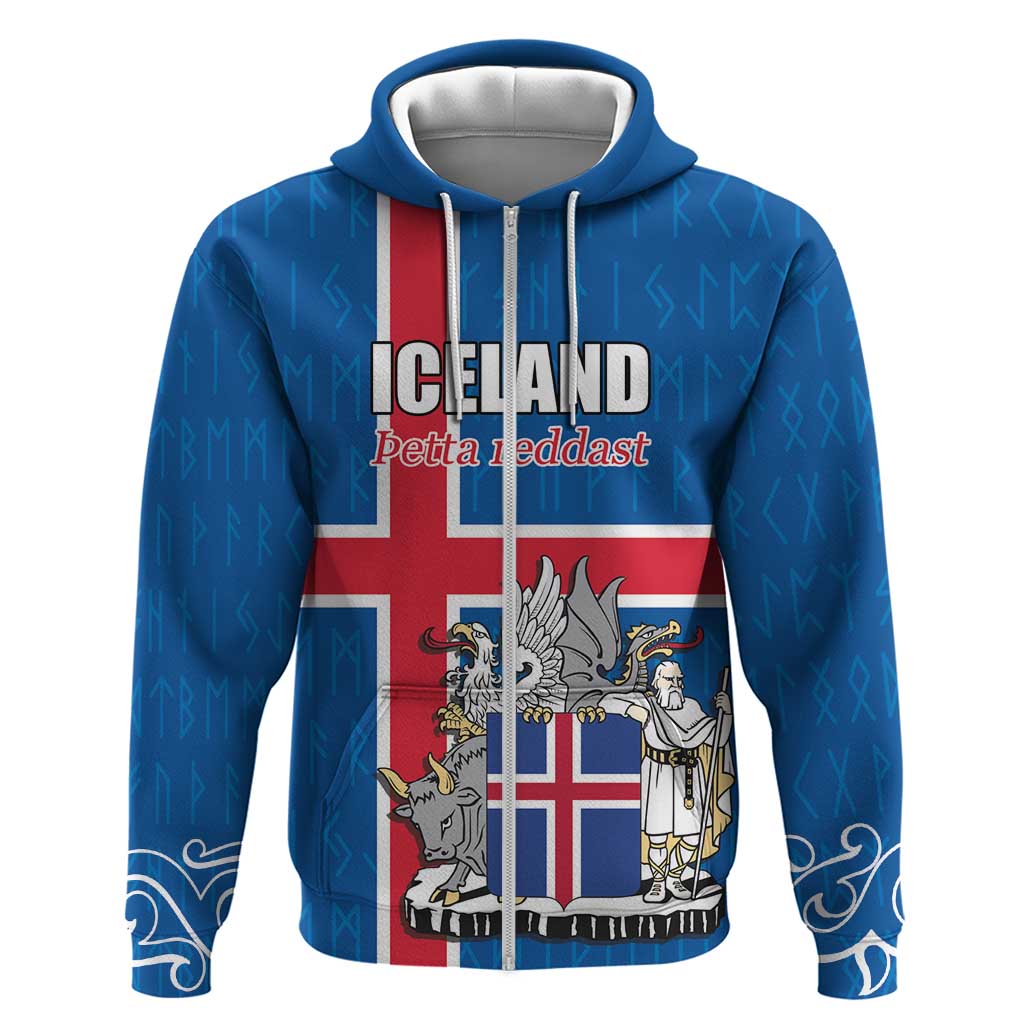 Personalized Iceland Coat of Arms Hoodie Runic Alphabet Viking Runes Pattern LT17