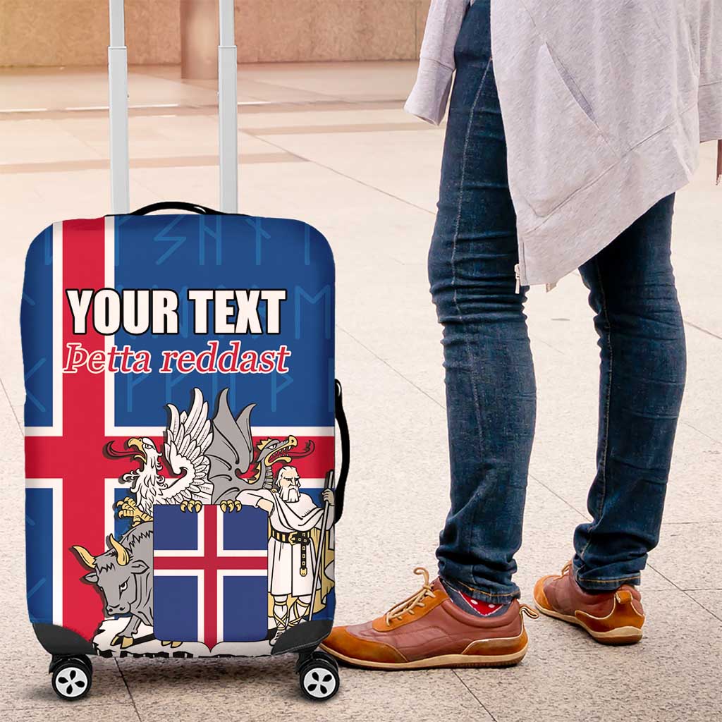Personalized Iceland Coat of Arms Luggage Cover Runic Alphabet Viking Runes Pattern LT17