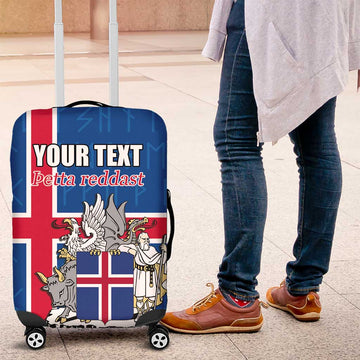 Personalized Iceland Coat of Arms Luggage Cover Runic Alphabet Viking Runes Pattern LT17