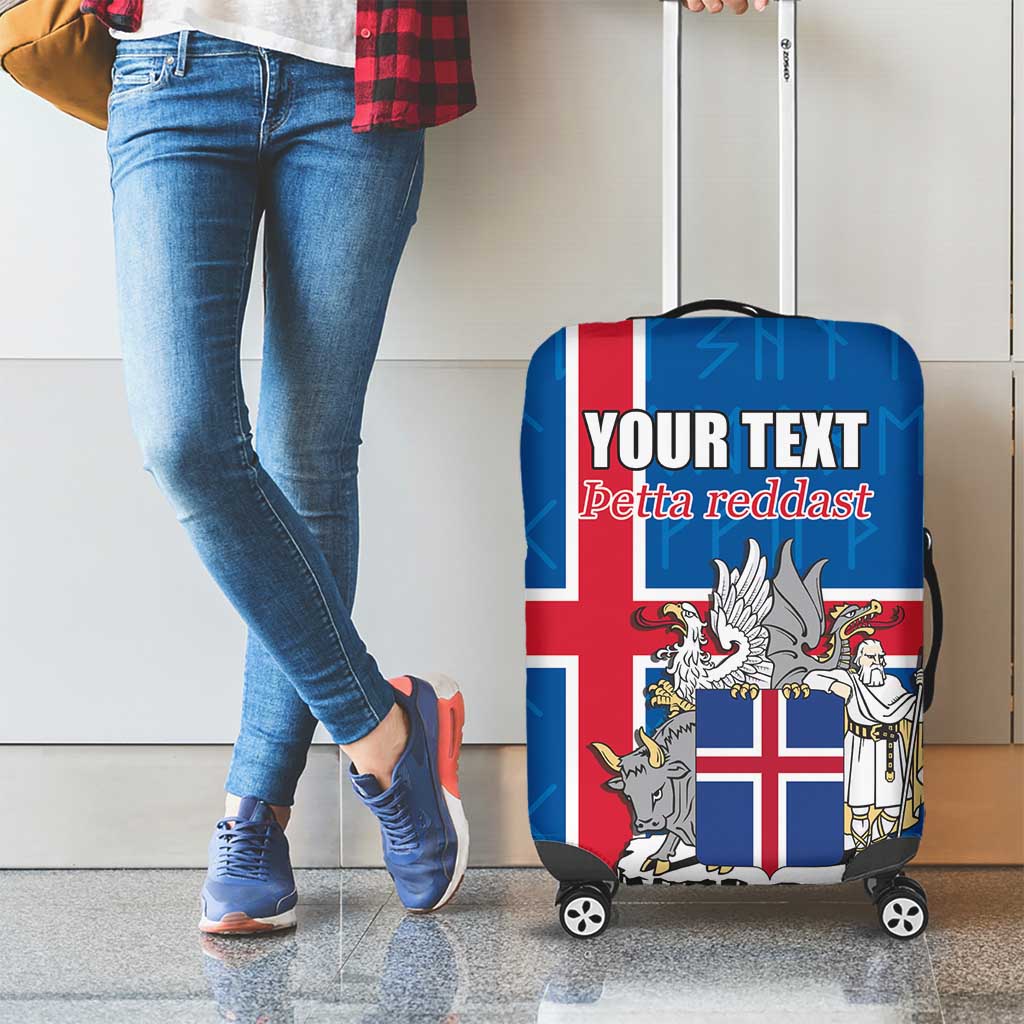 Personalized Iceland Coat of Arms Luggage Cover Runic Alphabet Viking Runes Pattern LT17