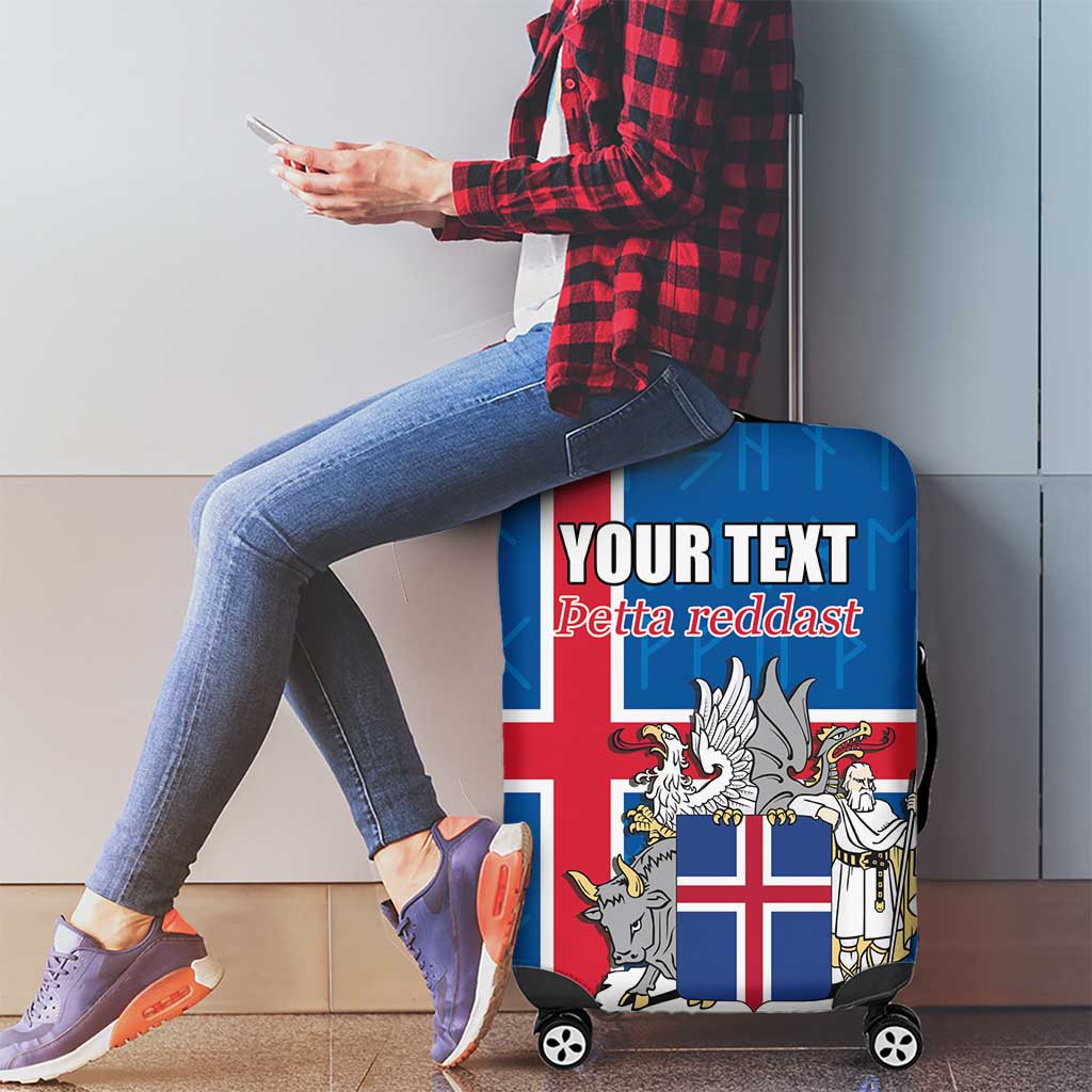 Personalized Iceland Coat of Arms Luggage Cover Runic Alphabet Viking Runes Pattern LT17