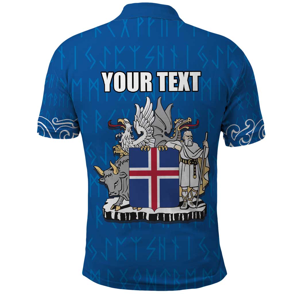 Personalized Iceland Coat of Arms Polo Shirt Runic Alphabet Viking Runes Pattern LT17