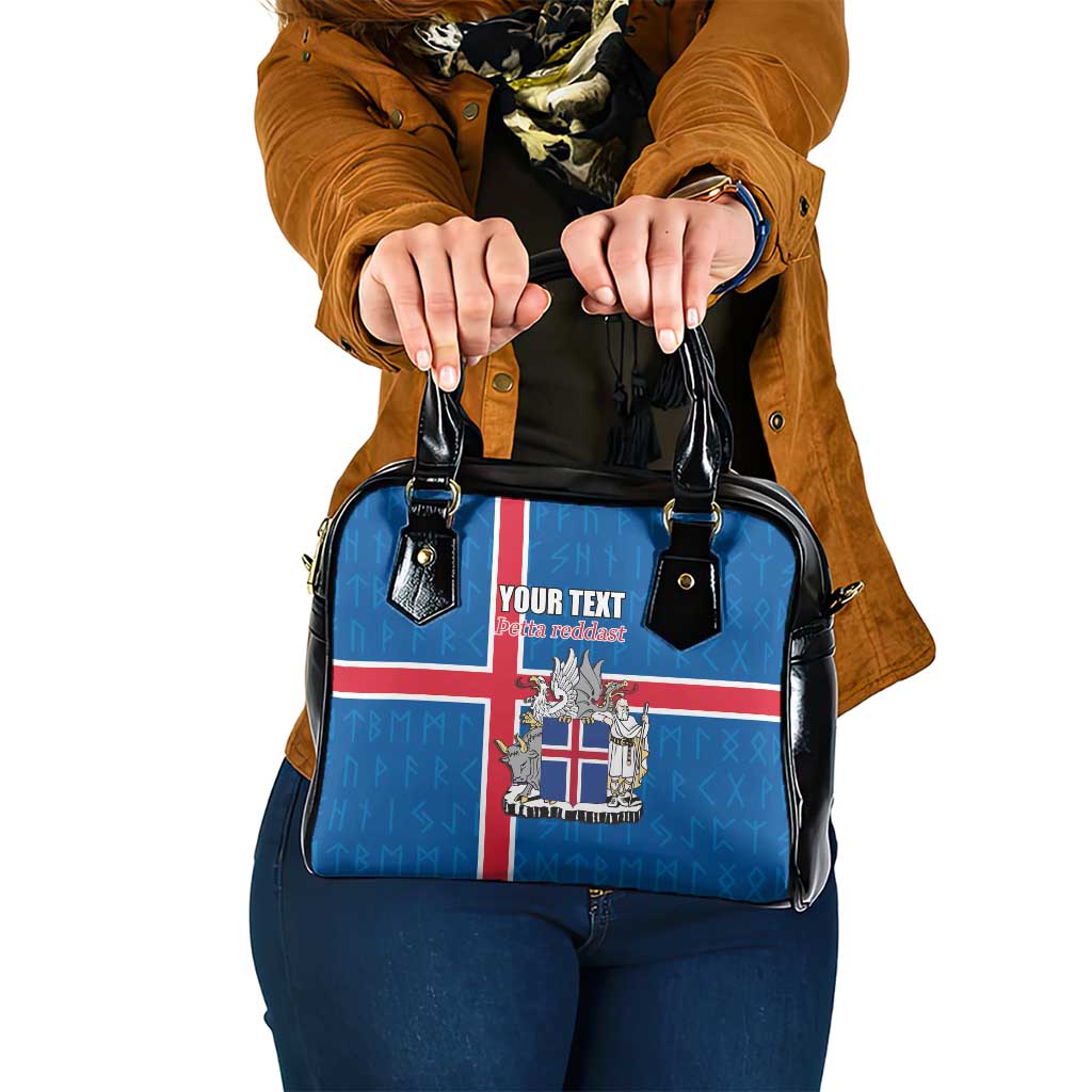 Personalized Iceland Coat of Arms Shoulder Handbag Runic Alphabet Viking Runes Pattern LT17