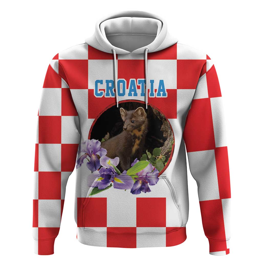 Croatia European Pine Marten and Iris Hoodie National Animal and Flowers LT17