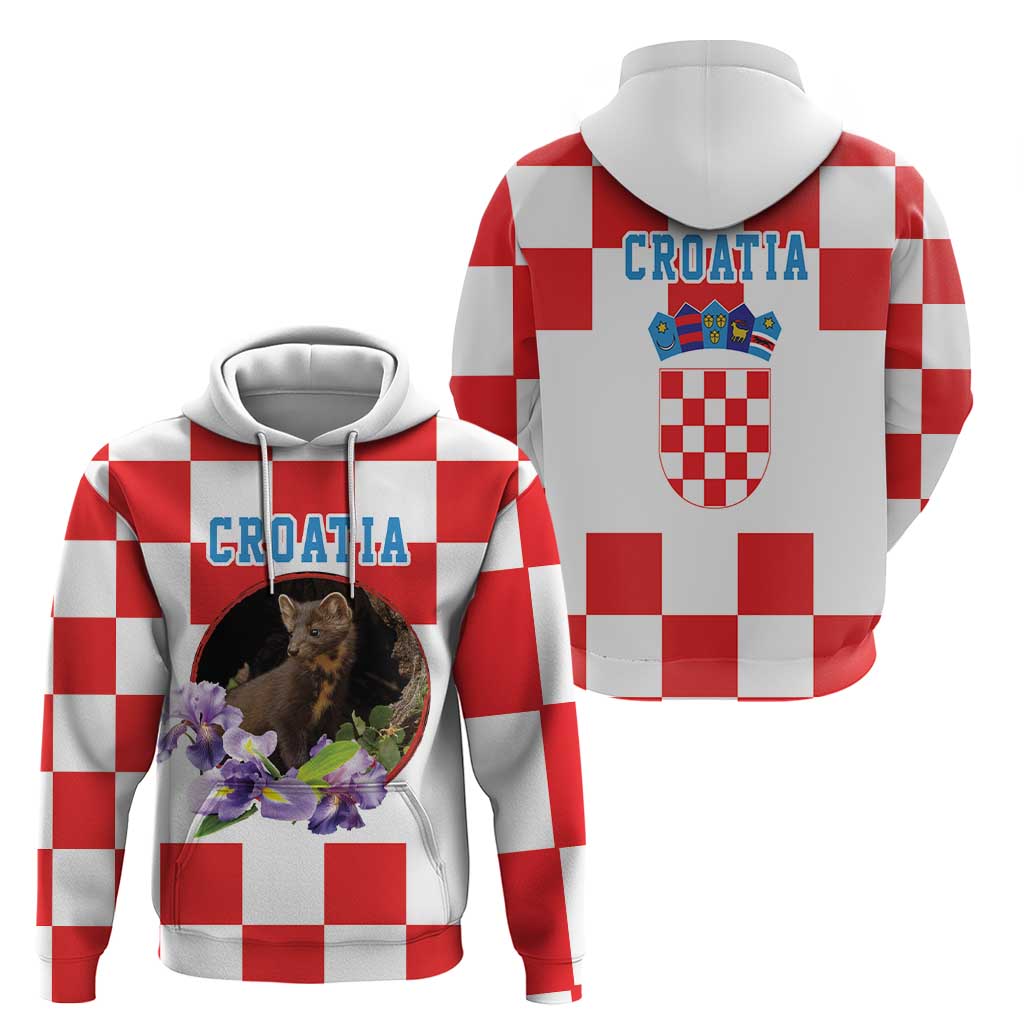 Croatia European Pine Marten and Iris Hoodie National Animal and Flowers LT17
