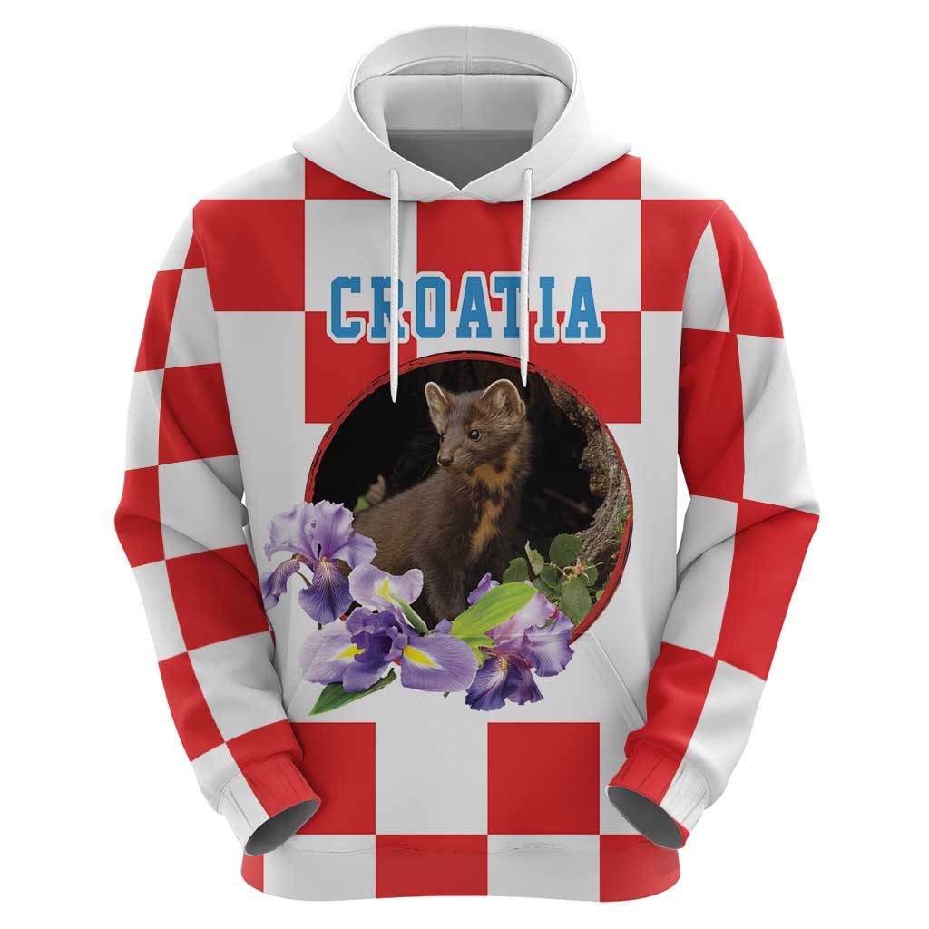 Croatia European Pine Marten and Iris Hoodie National Animal and Flowers LT17