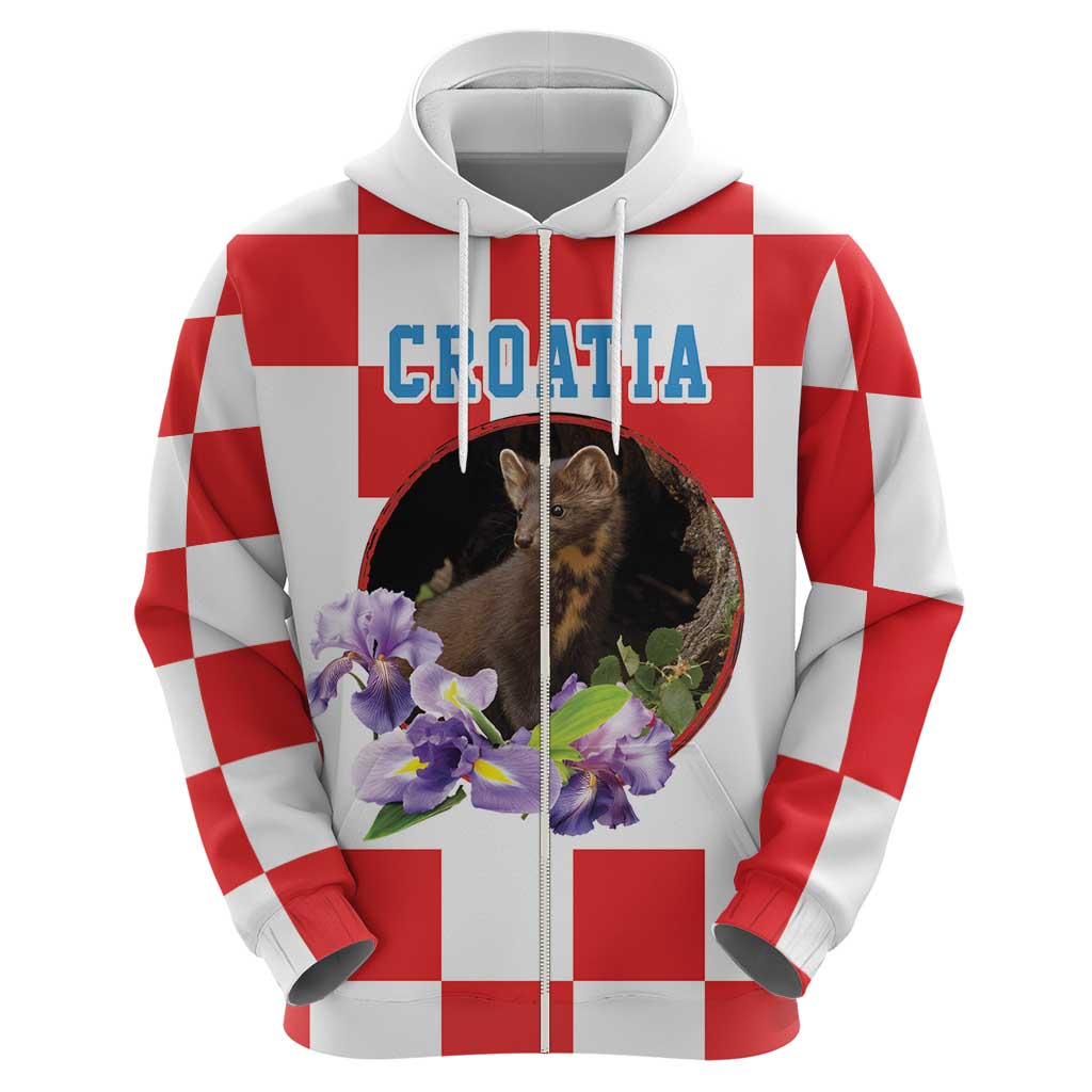 Croatia European Pine Marten and Iris Hoodie National Animal and Flowers LT17