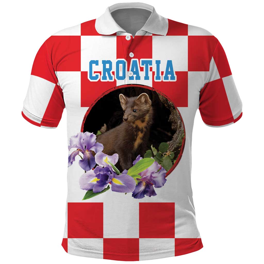 Croatia European Pine Marten and Iris Polo Shirt National Animal and Flowers LT17