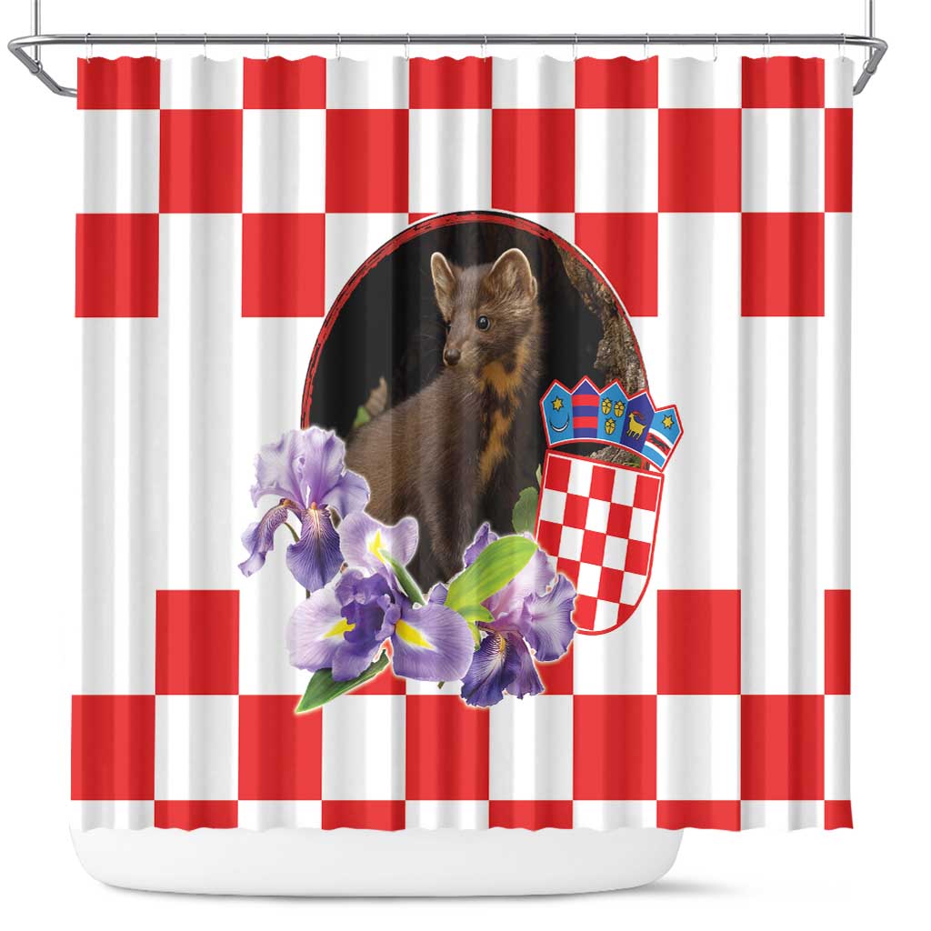 Croatia European Pine Marten and Iris Shower Curtain National Animal and Flowers LT17
