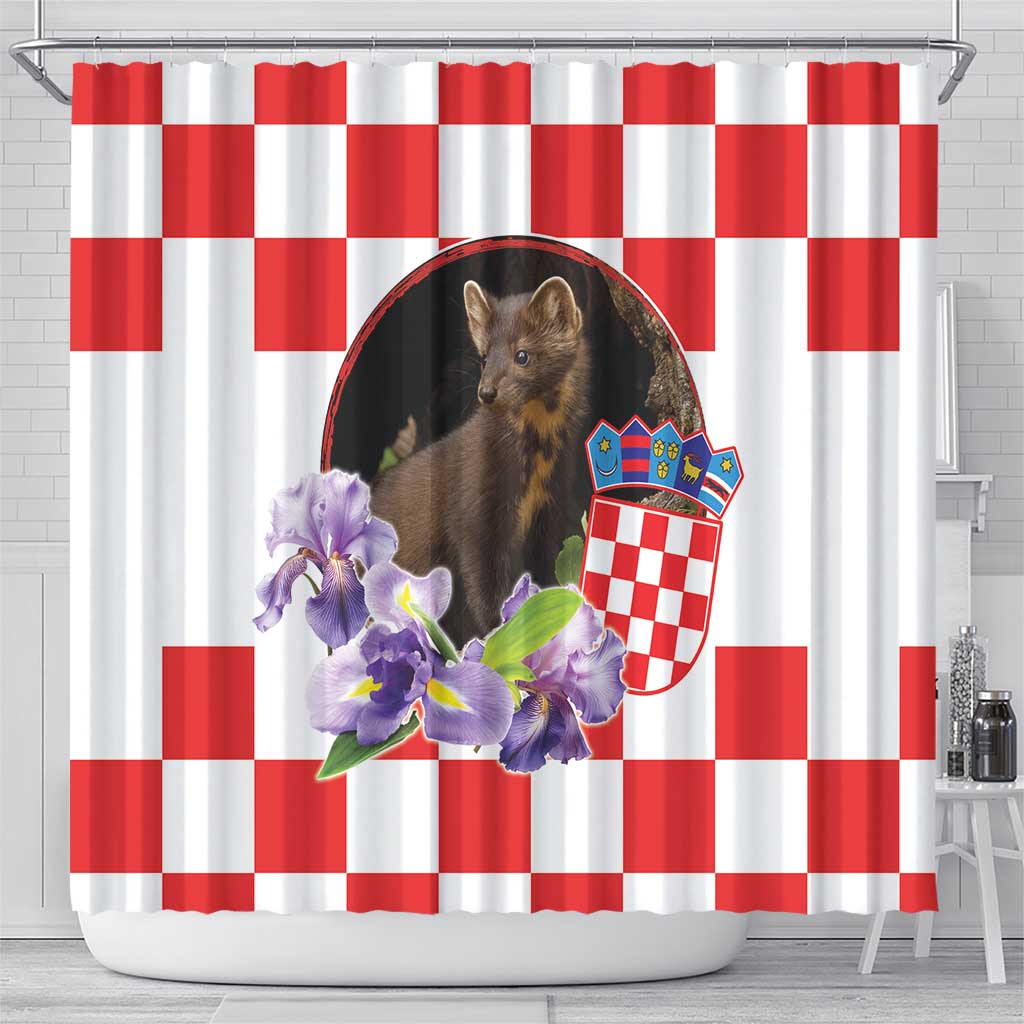 Croatia European Pine Marten and Iris Shower Curtain National Animal and Flowers LT17