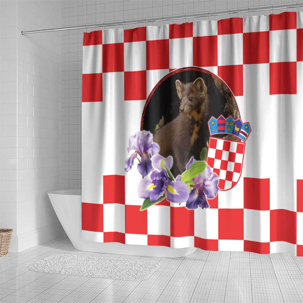 Croatia European Pine Marten and Iris Shower Curtain National Animal and Flowers LT17
