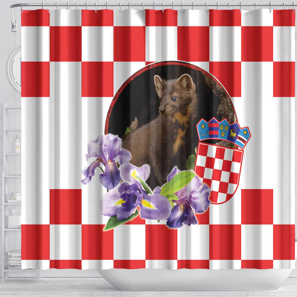 Croatia European Pine Marten and Iris Shower Curtain National Animal and Flowers LT17