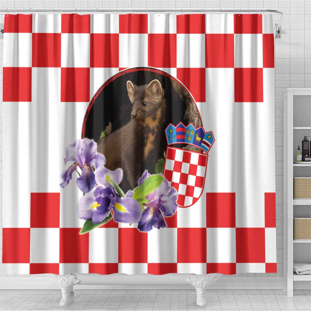 Croatia European Pine Marten and Iris Shower Curtain National Animal and Flowers LT17