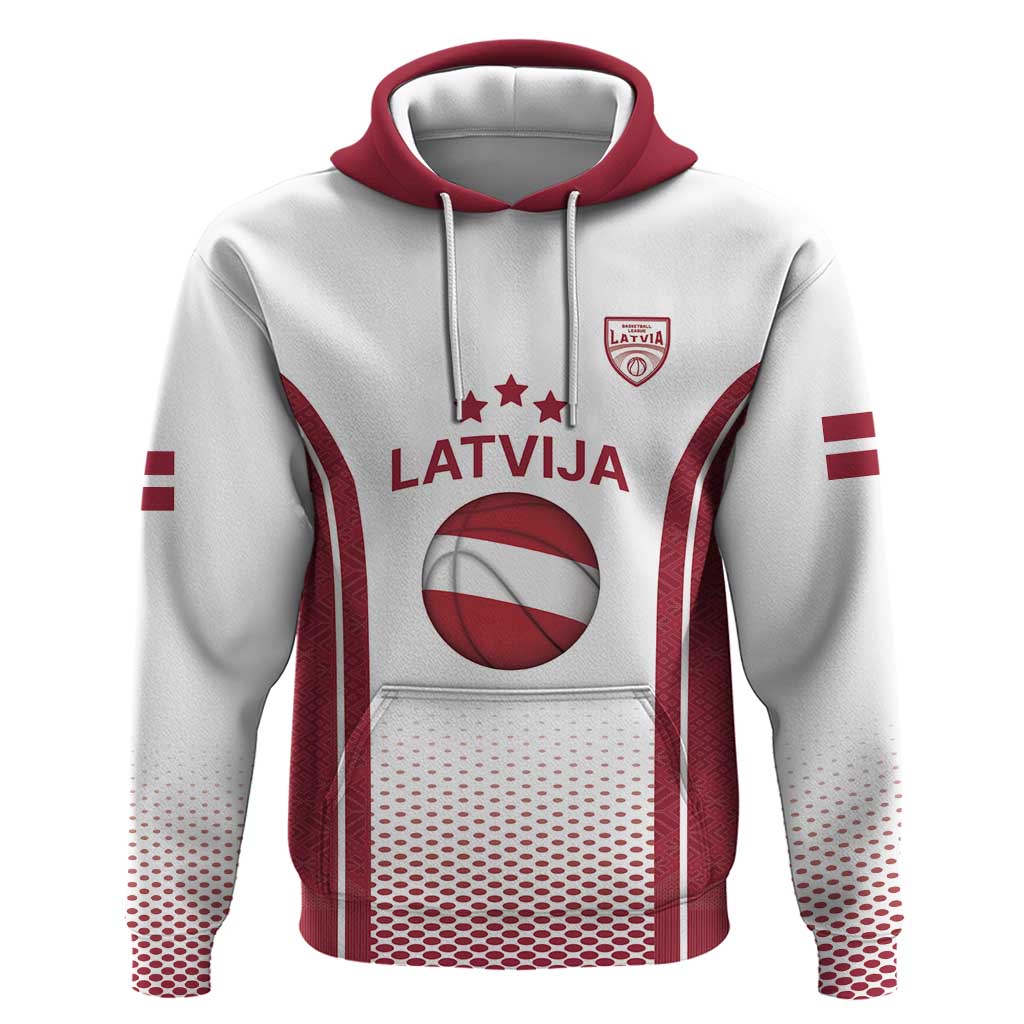 Latvia Basketball Custom Hoodie White Latvian Pattern LT17