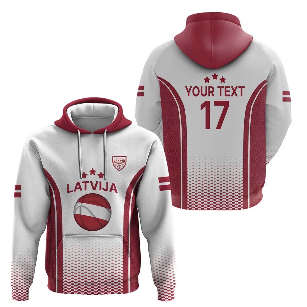 Latvia Basketball Custom Hoodie White Latvian Pattern LT17