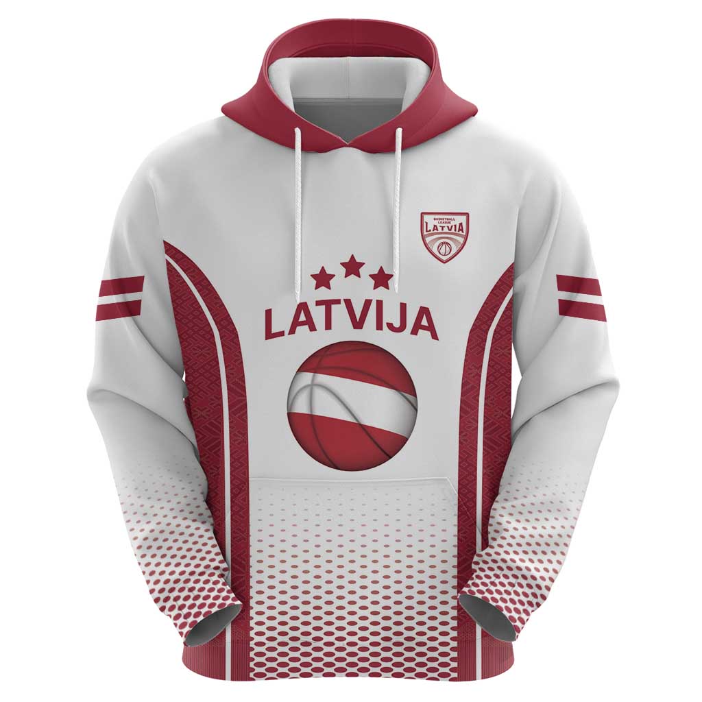 Latvia Basketball Custom Hoodie White Latvian Pattern LT17