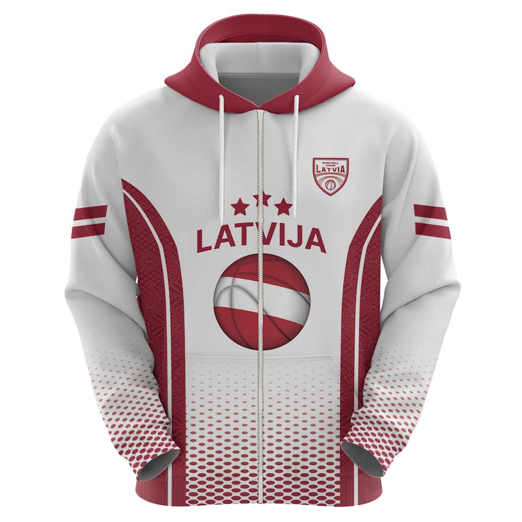Latvia Basketball Custom Hoodie White Latvian Pattern LT17