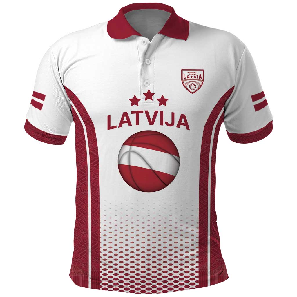 Latvia Basketball Custom Polo Shirt White Latvian Pattern LT17
