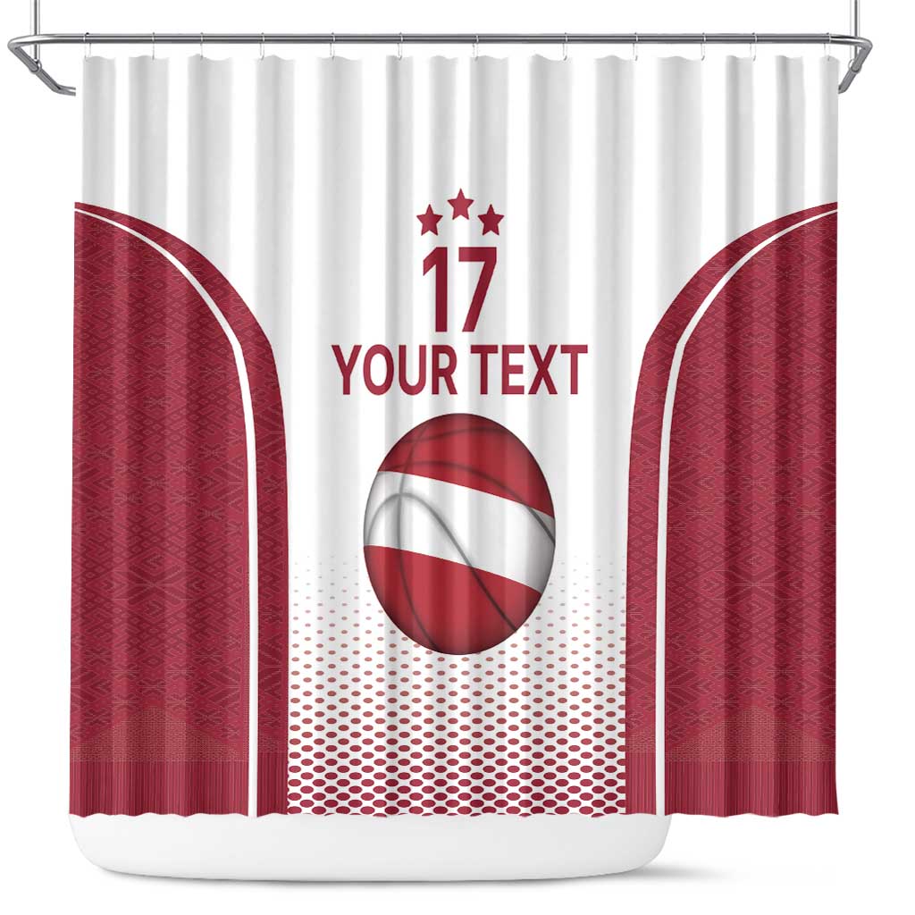Latvia Basketball Custom Shower Curtain White Latvian Pattern LT17