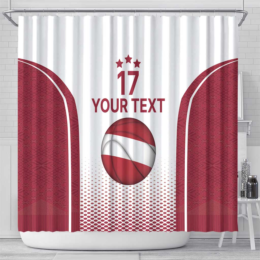 Latvia Basketball Custom Shower Curtain White Latvian Pattern LT17