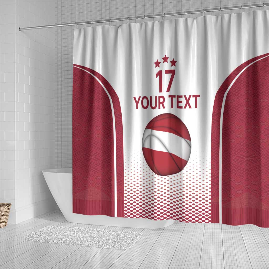Latvia Basketball Custom Shower Curtain White Latvian Pattern LT17
