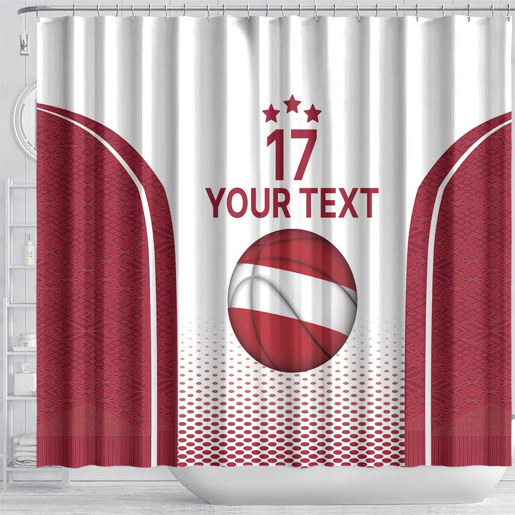 Latvia Basketball Custom Shower Curtain White Latvian Pattern LT17